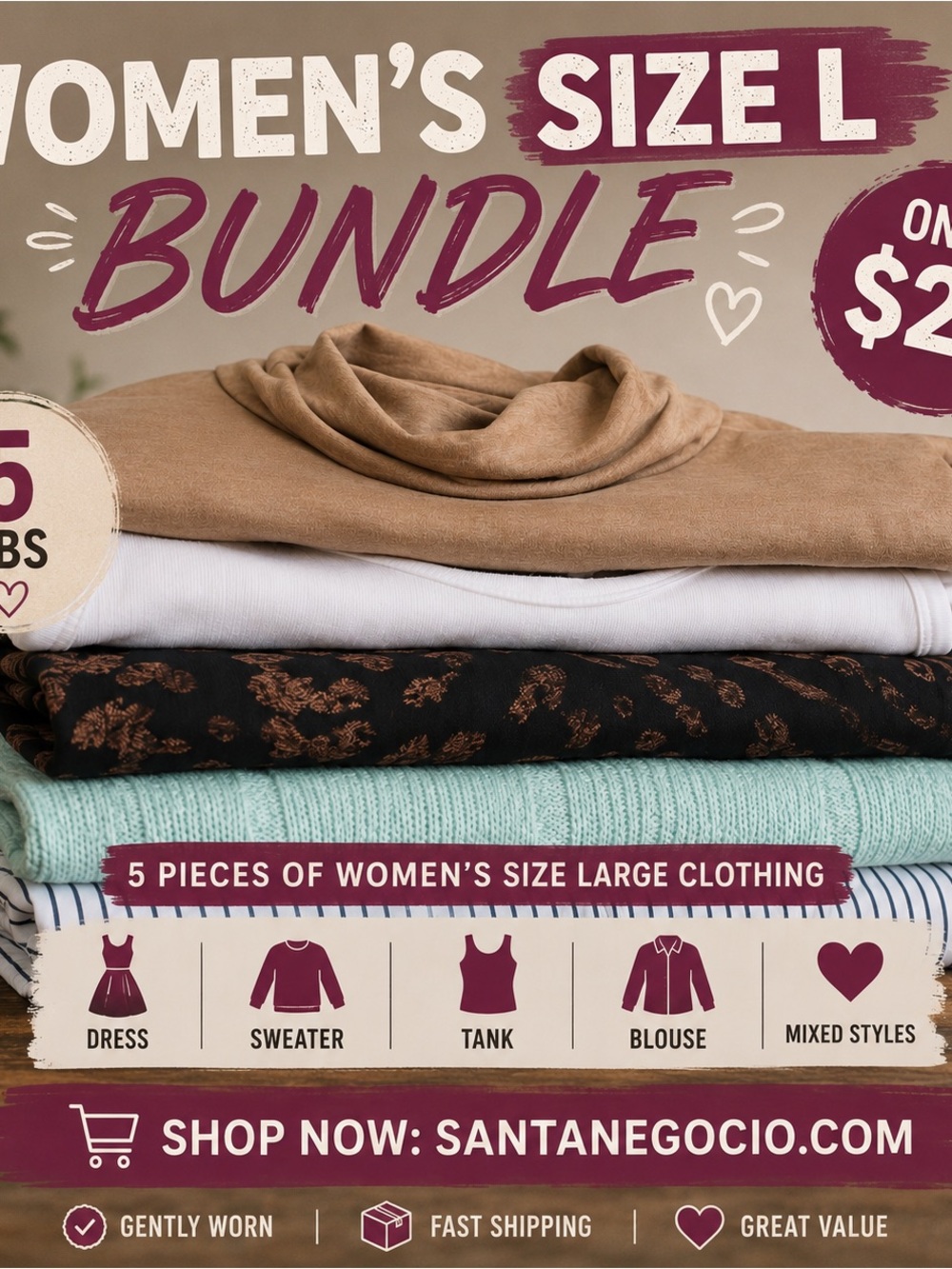 5 lbs Women’s Size L Clothing Bundle J.Crew Eddie Bauer Mixed Styles